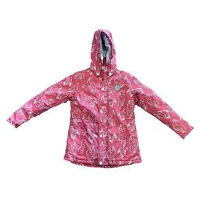 Horseware Ireland Girls Red Rust Horse Print Coat Jacket Hood UK 9/10 134/140 CM
